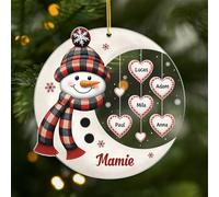 Cadeau Plus Ornement Acrylique Personnalisé - Mamie Bonhomme De Neige avec Coeurs Rouges - Décoration Mamie Noel, Boule Noel personnalisée (Modèle #3)