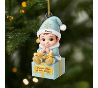 Cadeau Plus Ornement Acrylique Personnalisé - Premier Noël de Bébé Effet d'impression 3D - Cadeau 1er Noel Bebe, Mon Premier Noël, Boules de Noel personnalisées, Ornement personnalisé (Modèle 10)