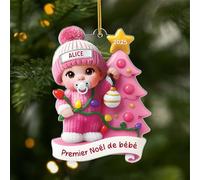 Cadeau Plus Ornement Acrylique Personnalisé - Premier Noël de Bébé Effet d'impression 3D - Cadeau 1er Noel Bebe, Mon Premier Noël, Boules de Noel personnalisées, Ornement personnalisé (Modèle 12)