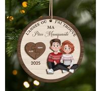 Cadeau Plus Ornement Bois Personnalisé - L’année Où J’AI Trouvé Ma Pièce Manquante - Boules de Noel personnalisées, Décoration de Noël pour Les Couples (Modèle #2)