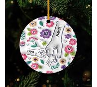 Cadeau Plus Ornement Céramique Personnalisé - Mamie avec Petites Fleurs - Déco Noel personnalisé, Cadeau Mamie Personnalisable, décoration Mamie Noel, Ornement céramique personnalisée (Modèle #2)