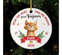 Cadeau Plus Ornement Céramique Personnalisé - Mon Premier Noël dans Ma Maison pour Toujours - Decoration Noel Chat, Boule de Noel Chat, Boules de Noel personnalisées, Ornement Noel personnalisé (1)
