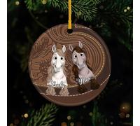 Cadeau Plus Ornement Céramique Personnalisé - Portrait de Chevaux - Déco Noel, Boule Noel personnalisée, Ornement De Noël Cheval, céramique (2 Chevaux)