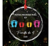 Cadeau Plus Ornement Notre Premier Noël en Famille - Décoration de Noël pour Famille, Boules de Noel, Ornement Noel, Déco de noël Famille (4 Membres)