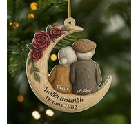 Cadeau Plus Ornement Personnalisé - Couple Vieillir Ensemble - Ornement Noël en Acrylique Personnalisé Couple, Cadeaux Amoureux, Boules de Noel personnalisées, Renne de noël (modèle #9)