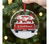 Cadeau Plus Ornement Personnalisé - Famille Bonhomme De Neige en Voiture - Décoration de Noël pour Famille, Boules de Noel personnalisées, Déco de noël avec prénom, Ornement Noel (modèle #1)