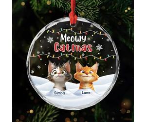 Cadeau Plus Ornement Personnalisé - Joyeux Noël Minou - Decoration Noel Chat, Boule de Noel Chat, Boules de Noel personnalisées, Ornement Noel personnalisé