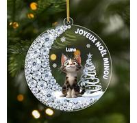 Cadeau Plus Ornement Personnalisé - Joyeux Noël Minou [Effet d'impression 3D] - Boule de Noel Chat, Boules de Noel personnalisées, Ornement Acrylique Personnalisé Chat, Decoration Noel Chat (#1)