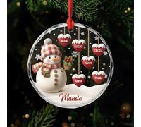 Cadeau Plus Ornement Personnalisé - Mamie Bonhomme De Neige avec Coeurs Rouges - Déco Noel personnalisé, Cadeau Mamie Personnalisable, décoration Mamie Noel, Boule Noel personnalisée (Modèle #1)