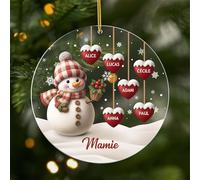 Cadeau Plus Ornement Personnalisé - Mamie Bonhomme De Neige avec Coeurs Rouges - Décoration Mamie Noel, Boule Noel personnalisée, Cadeau Mamie Personnalisable, Déco Noel personnalisé (Modèle #1)