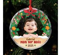 Cadeau Plus Ornement Personnalisé - Mon Premier Noël avec Photo - Boule de Noel Premier Noel, Cadeau 1er Noel Bebe, Boules de Noel personnalisées, Ornement Noel personnalisé (Modèle #4)