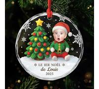 Cadeau Plus Ornement Personnalisé - Mon Premier Noël avec Photo - Boule de Noel Premier Noel, Cadeau 1er Noel Bebe, Boules de Noel personnalisées, Ornement Noel personnalisé (modèle #6)