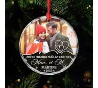 Cadeau Plus Ornement Personnalisé - Notre Premier Noël - Ornement Noël en Verre Personnalisé Couple, Boules de Noel personnalisées (modèle #1)