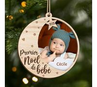 Cadeau Plus Ornement Personnalisé - Premier Noël de Bébé avec Photo - Boule de Noel Premier Noel, Cadeau 1er Noel Bebe, Boules de Noel personnalisées, Ornement Noel personnalisé (Modèle #1)