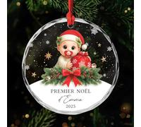 Cadeau Plus Ornement Personnalisé - Premier Noël De Bébé en Verre - Boule de Noel Premier Noel, Mon Premier noël, Boules de Noel personnalisées, Ornement Personnalisé pour Nouveau-né (Modèle #1)