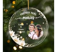Cadeau Plus Ornement Personnalisé - Premier Noël Mariés, Couple avec Photo - Cadeau de Noel Couple, Boule Premier Noel, Boule de noël Personnalisable (modèle #1)