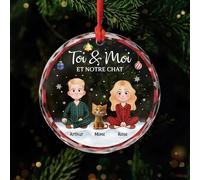 Cadeau Plus Ornement Personnalisé - Toi Et Moi Et Notre Chat - Decoration Noel Chat, Boule de Noel Chat, Boules de Noel personnalisées, Couple Ornement Sapin Noël (1, Homme - Femme)