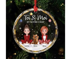 Cadeau Plus Ornement Personnalisé - Toi Et Moi Et Notre Chat - Decoration Noel Chat, Boule de Noel Chat, Boules de Noel personnalisées, Couple Ornement Sapin Noël (1, Femme - Femme)