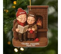 Cadeau Plus Ornement Personnalisé - Vieillir Ensemble [Effet d'impression 3D] - Ornement Noël en Acrylique Personnalisé Couple, Cadeaux Amoureux, Boules de Noel, Couple Sapin Noël (Modèle #8)