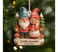 Cadeau Plus Ornement Personnalisé - Vieillir Ensemble [Effet d'impression 3D] - Ornement Noël en Bois À 1 Couche Personnalisé Couple De Père Noël, Cadeaux Amoureux (Modèle #2)