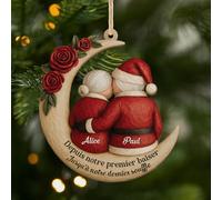 Cadeau Plus Ornement Personnalisé - Vieillir Ensemble [Effet d'impression 3D] - Ornement Noël en Bois À 1 Couche Personnalisé Couple De Père Noël, Cadeaux Amoureux (Modèle #1)