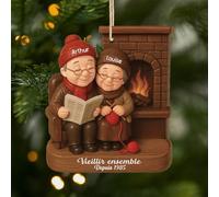 Cadeau Plus Ornement Personnalisé - Vieillir Ensemble [Effet d'impression 3D] - Ornement Noël en Bois À 1 Couche Personnalisé Couple De Père Noël, Cadeaux Amoureux (Modèle #3)