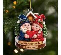 Cadeau Plus Ornement Personnalisé - Vieillir Ensemble - Ornement Noël en Acrylique Personnalisé Couple, Cadeaux Amoureux, Boules de Noel, Couple Sapin Noël (Modèle 9)