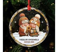 Cadeau Plus Ornement Personnalisé - Vieillir Ensemble - Ornement Noël en Verre Personnalisé Couple, Boules de Noel, Couple Sapin Noël (Modèle #14)