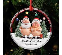 Cadeau Plus Ornement Personnalisé - Vieillir Ensemble - Ornement Noël en Verre Personnalisé Couple, Boules de Noel, Couple Sapin Noël (Modèle #13)