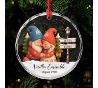Cadeau Plus Ornement Personnalisé - Vieillir Ensemble - Ornement Noël en Verre Personnalisé Couple, Boules de Noel, Couple Sapin Noël (Modèle #5)