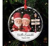 Cadeau Plus Ornement Personnalisé - Vieillir Ensemble - Ornement Noël en Verre Personnalisé Couple, Boules de Noel, Couple Sapin Noël (Modèle #4)