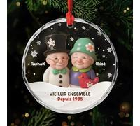 Cadeau Plus Ornement Personnalisé - Vieillir Ensemble - Ornement Noël en Verre Personnalisé Couple, Boules de Noel, Couple Sapin Noël (Modèle #2)