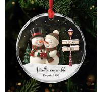 Cadeau Plus Ornement Personnalisé - Vieillir Ensemble - Ornement Noël en Verre Personnalisé Couple, Boules de Noel, Couple Sapin Noël (Modèle #11)