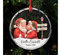 Cadeau Plus Ornement Personnalisé - Vieillir Ensemble - Ornement Noël en Verre Personnalisé Couple, Boules de Noel, Couple Sapin Noël (Modèle #1)