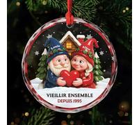 Cadeau Plus Ornement Personnalisé - Vieillir Ensemble - Ornement Noël en Verre Personnalisé Couple, Boules de Noel, Couple Sapin Noël (Modèle #10)