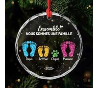 Cadeau Plus Ornement Verre Personnalisé - Ce Noël Nous Formons Une Famille - Ornement Noël en Acrylique, Décoration de Noel pour Famille, Boules de Noel personnalisées (4 Membres)