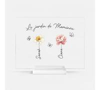 Cadeau Plus Plaque En Acrylique Personnalisée - Le Jardin De Mamie Maman Avec Fleur - Plaque acrylique cadeau, Cadeau fetes des grands meres, Bonne fete mamie personnalisé (2 Enfants)
