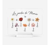 Cadeau Plus Plaque En Acrylique Personnalisée - Le Jardin De Mamie Maman Avec Fleur - Plaque acrylique cadeau, Cadeau fetes des grands meres, Bonne fete mamie personnalisé (7 Enfants)
