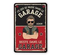 Cadeau Plus Plaque Métal Personnalisée - Ce Qui Se Passe Reste Dans Le Garag - Plaque metal vintage, deco garage vintage (modèle #1)
