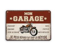Cadeau Plus Plaque Metal Vintage Mon Garage Mes Outils - Mes Règles - Plaque Metal Decorative, Decoration Garage, Cadeau Mecanicien Homme Original, Plaque Atelier Garage (Modèle #3)