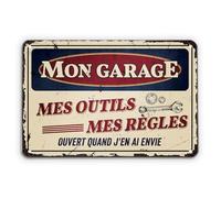 Cadeau Plus Plaque Metal Vintage Mon Garage Mes Outils - Mes Règles - Plaque Metal Decorative, Decoration Garage, Cadeau Mecanicien Homme Original, Plaque Atelier Garage (Modèle #1)