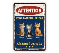Cadeau Plus Plaque Personnalisée - Attention Zone Patrouillée Par Des Chats - Plaque Deco chat maison, Aluminium 30x20 cm (format DIN A4)