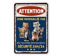 Cadeau Plus Plaque Personnalisée - Attention Zone Patrouillée Par Des Chats - Plaque Déco Maison, Plaque Métal Amoureux Des Chats