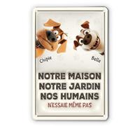 Cadeau Plus Plaque Personnalisée - N’essaie Même Pas - Plaque personnalisée, panneau chien, panneau propriété privée, attention au chien humour (2 chiens)