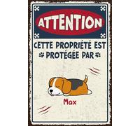 Cadeau Plus Plaque Personnalisée - Propriété Potégée Par - Plaque personnalisée, panneau chien, panneau propriété privée, attention au chien humour, plaque chat attention personnalisable (1 Animal)