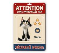 Cadeau Plus Plaque Personnalisée - Zone Patrouillée Par Mon Chat - Plaque Deco Chat Maison, En Métal Personnalisée Noël, Panneau Attention Au, Panneau Chat (1-Chat)
