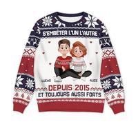 Cadeau Plus Pull Moche Personnalisé Prénom - S'embêter l'un l'autre Depuis - Cadeau maitresse personnalisé, Pull Couple Noel (FR/ES, Alpha/Lettres, XS, 6TG, Taille Normale, Taille Normale, modèle #1)