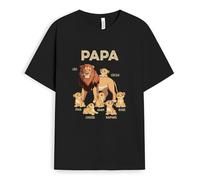 Cadeau Plus T-Shirt Papa Lion Et Ses Enfants Lions Personnalisé - Cadeau Fete des Peres Personnalisé Tee Shirt Personnalisé (3 Enfants, Noir)