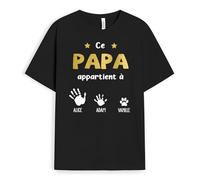CADEAU PLUS T-Shirt Personnalisé - Ce Papa et Papi Appartient À Mains - Tee Shirt pour Fête des Pères