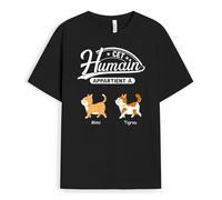 Cadeau Plus T-Shirt Personnalisé - Cet Humain Appartient À - Cadeau Fan de Chat, T-Shirt Personnalisé Femme, Tshirt Homme Personnalisé, Tee Shirt Femme Chat, T Shirt Homme Chat